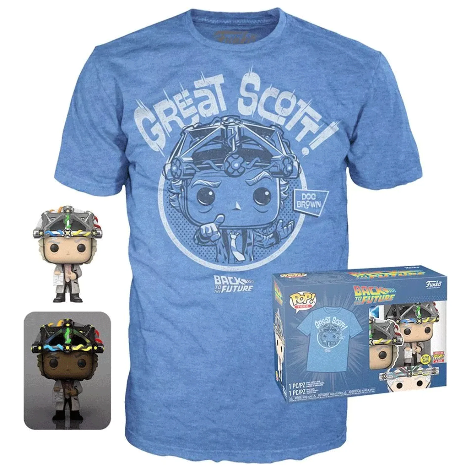 Back To The Future Doc Brown with Helmet Pop! Vinyl and Tee Set - Image 3