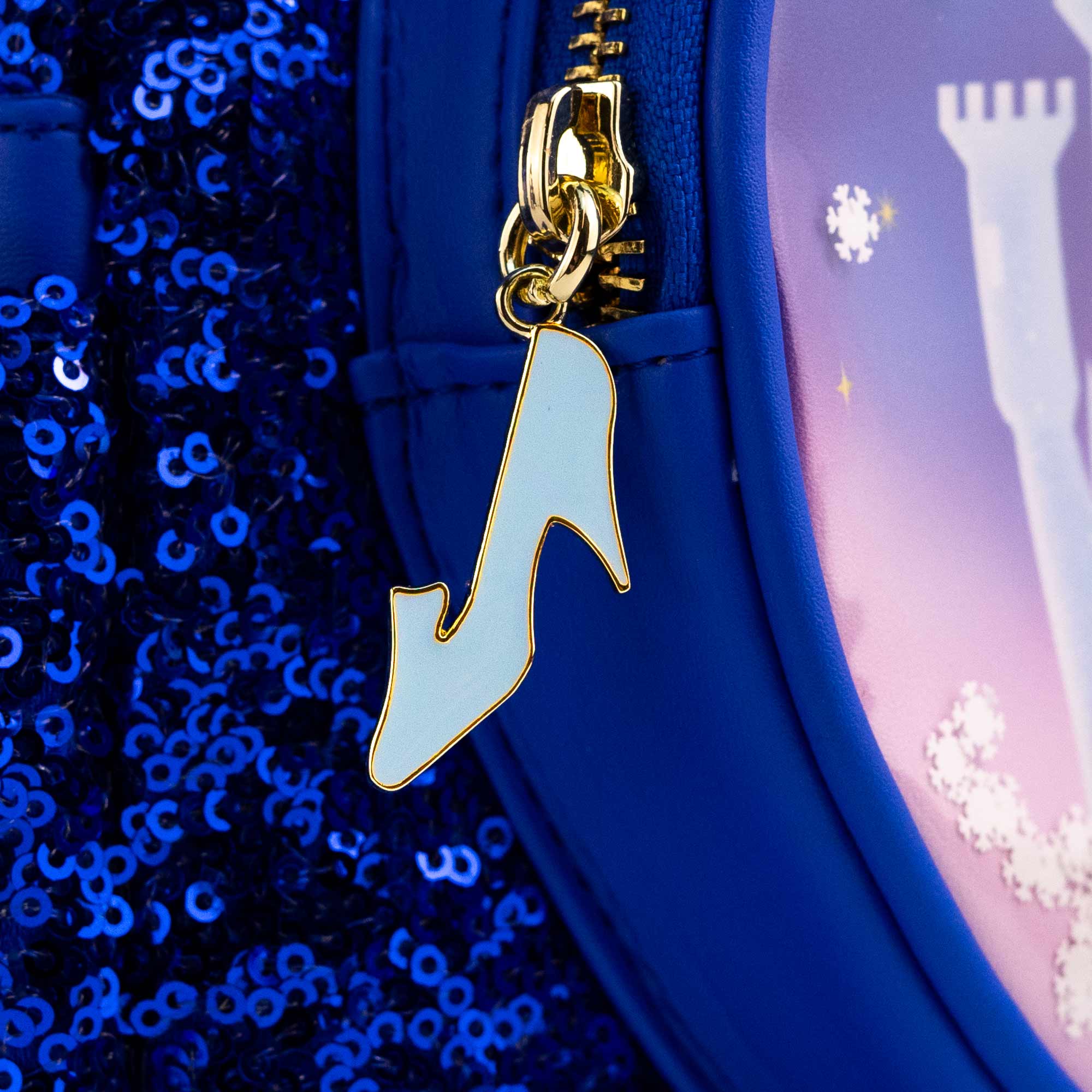 Loungefly x Disney Cinderella Castle Snow Globe Royal Blue Sequin Mini Backpack - Image 4