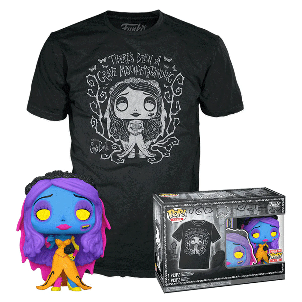 Corpse Bride Emily (Black Light) Pop! Vinyl and Tee Set - Image 3
