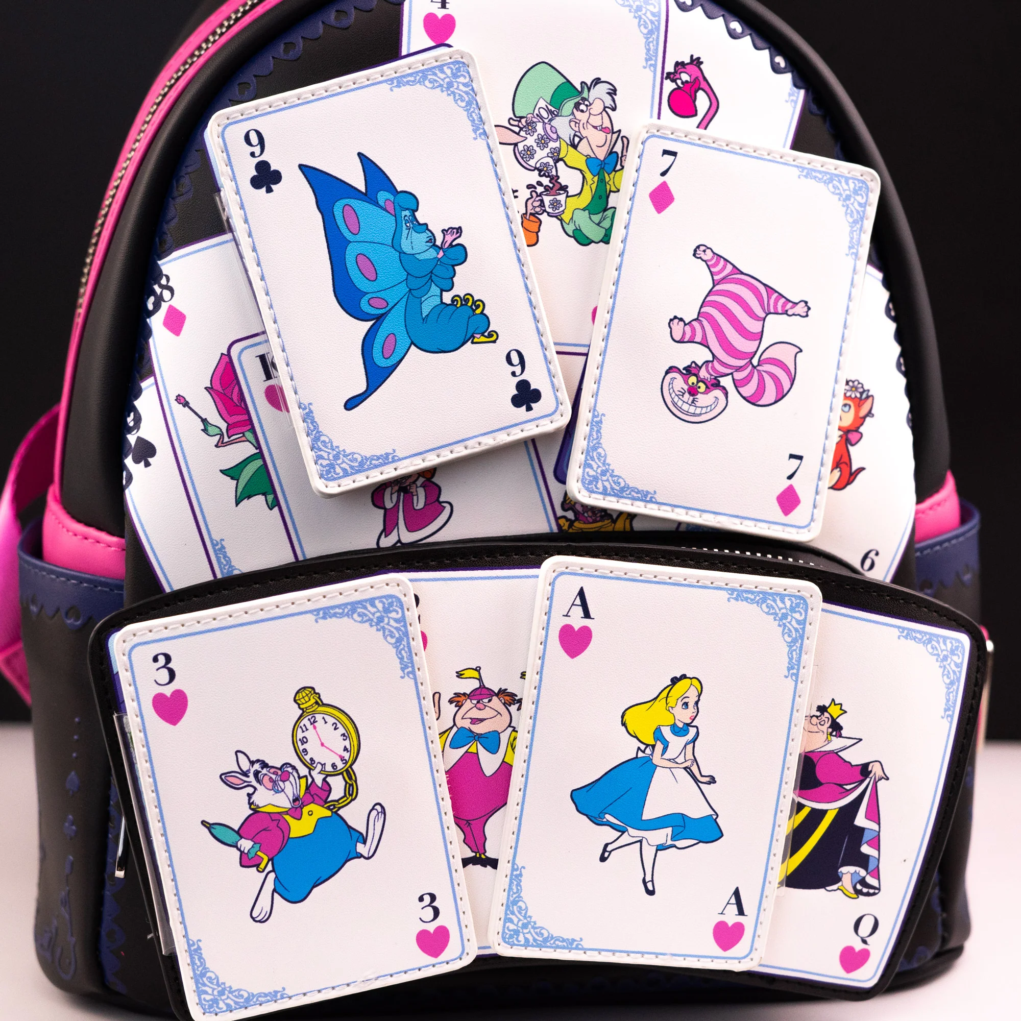 Loungefly x Disney Alice in Wonderland Character Playing Cards Mini Backpack - Image 2