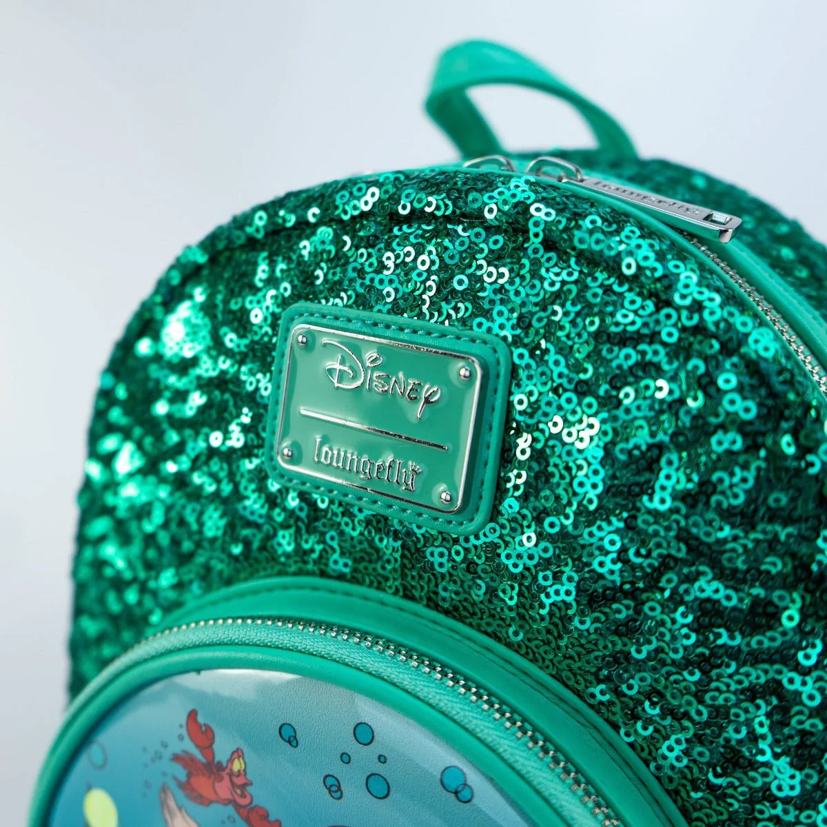 Loungefly x Disney Ariel Snow Globe Emerald Green Sequin Mini Backpack - Image 2