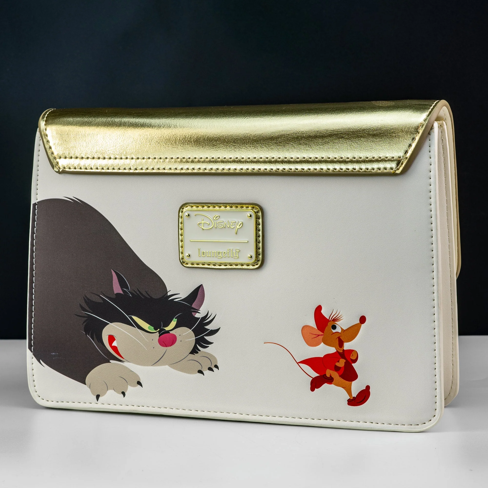Loungefly x Disney Cinderella Lucifer Jaq and Gus Teacup Gold Foil Crossbody Bag - Image 2
