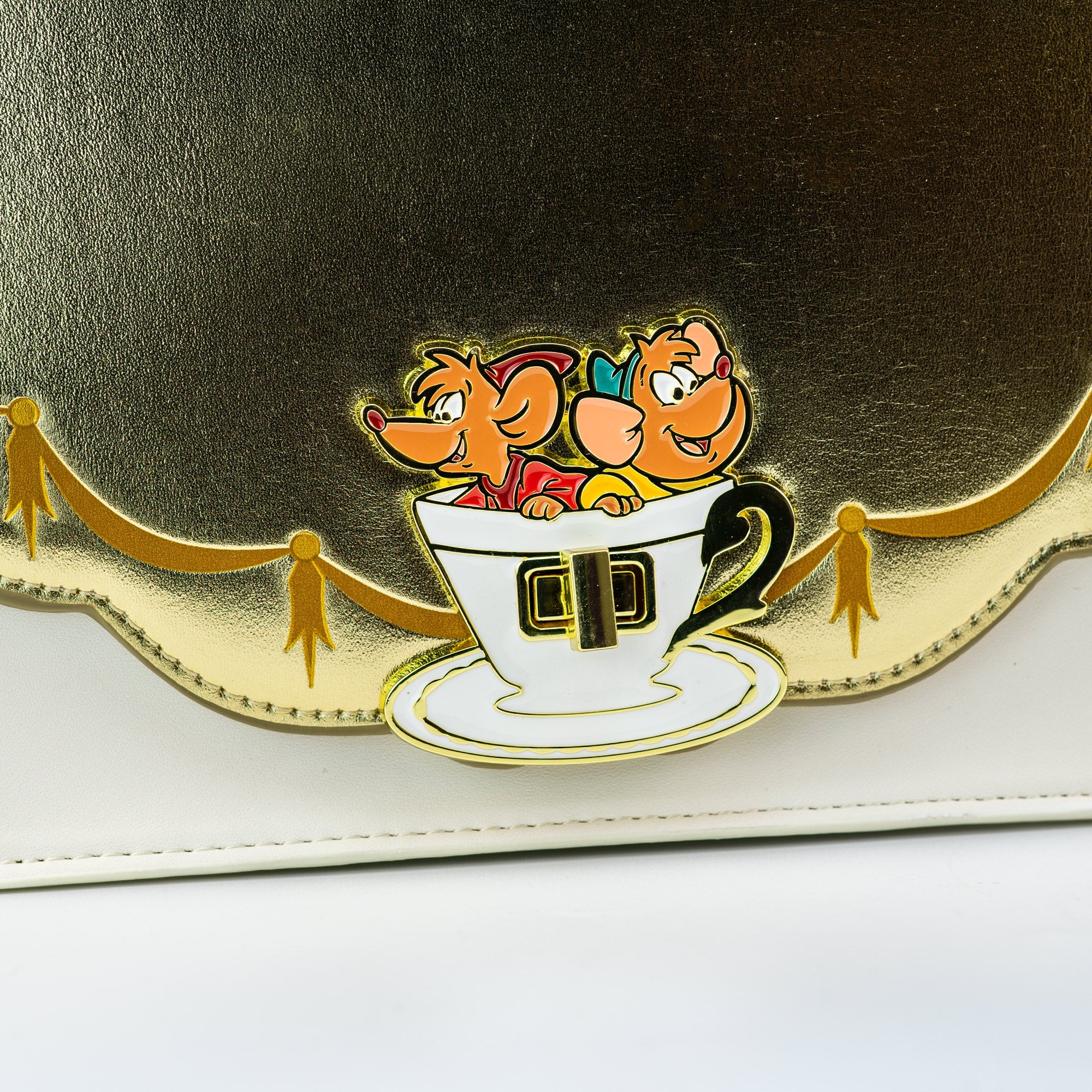 Loungefly x Disney Cinderella Lucifer Jaq and Gus Teacup Gold Foil Crossbody Bag - Image 3
