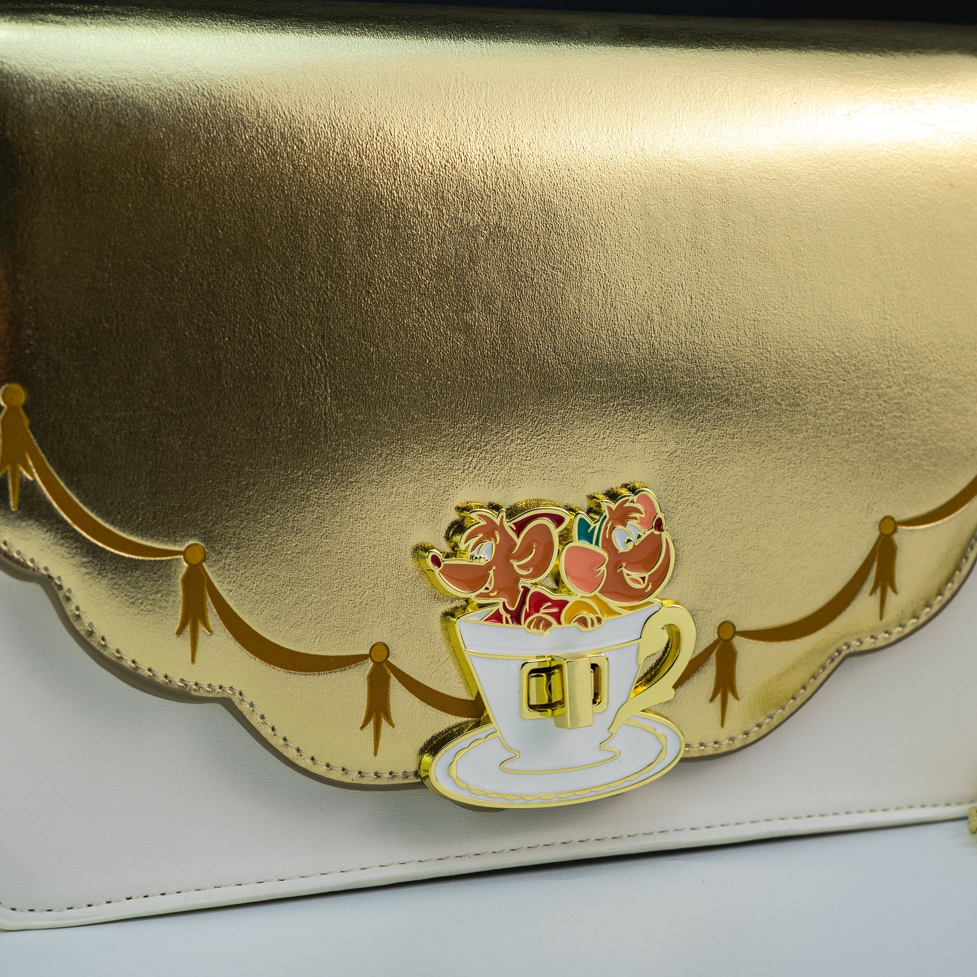 Loungefly x Disney Cinderella Lucifer Jaq and Gus Teacup Gold Foil Crossbody Bag - Image 7