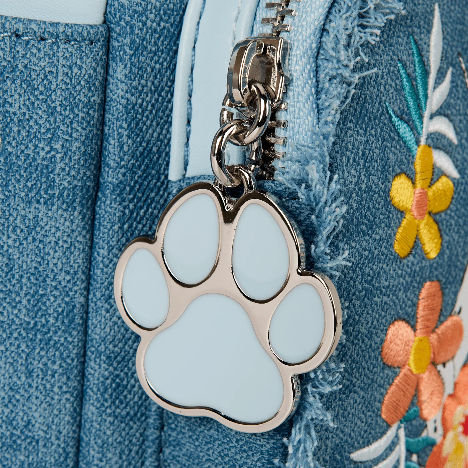 Loungefly x Disney Dogs & Cats Faux Denim Fringe Mini Backpack - Image 3