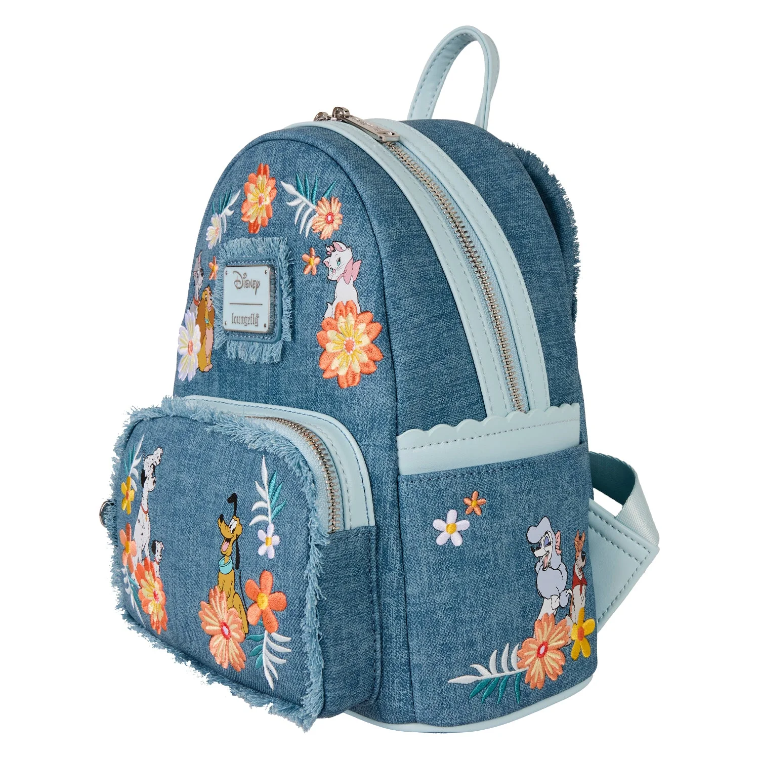 Loungefly x Disney Dogs & Cats Faux Denim Fringe Mini Backpack - Image 4