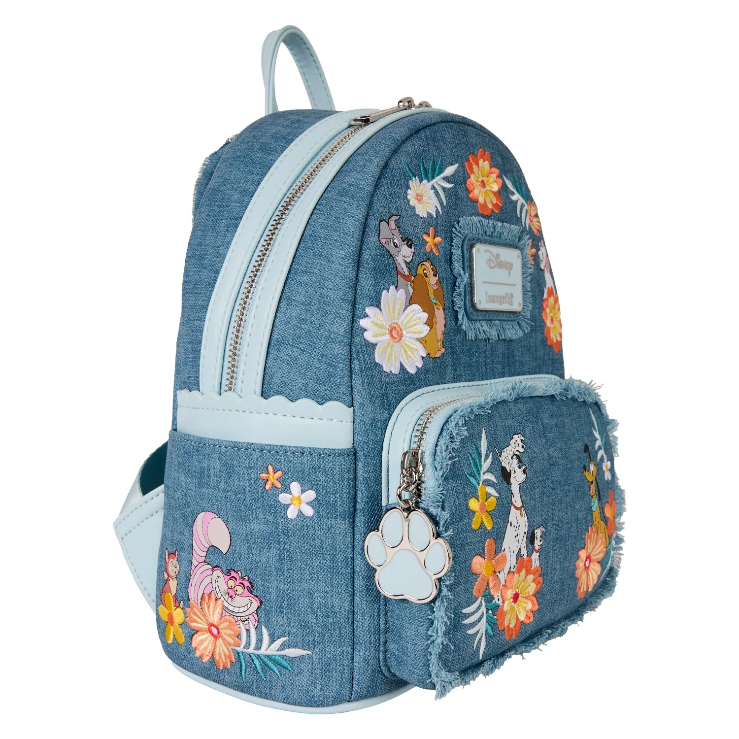 Loungefly x Disney Dogs & Cats Faux Denim Fringe Mini Backpack - Image 5