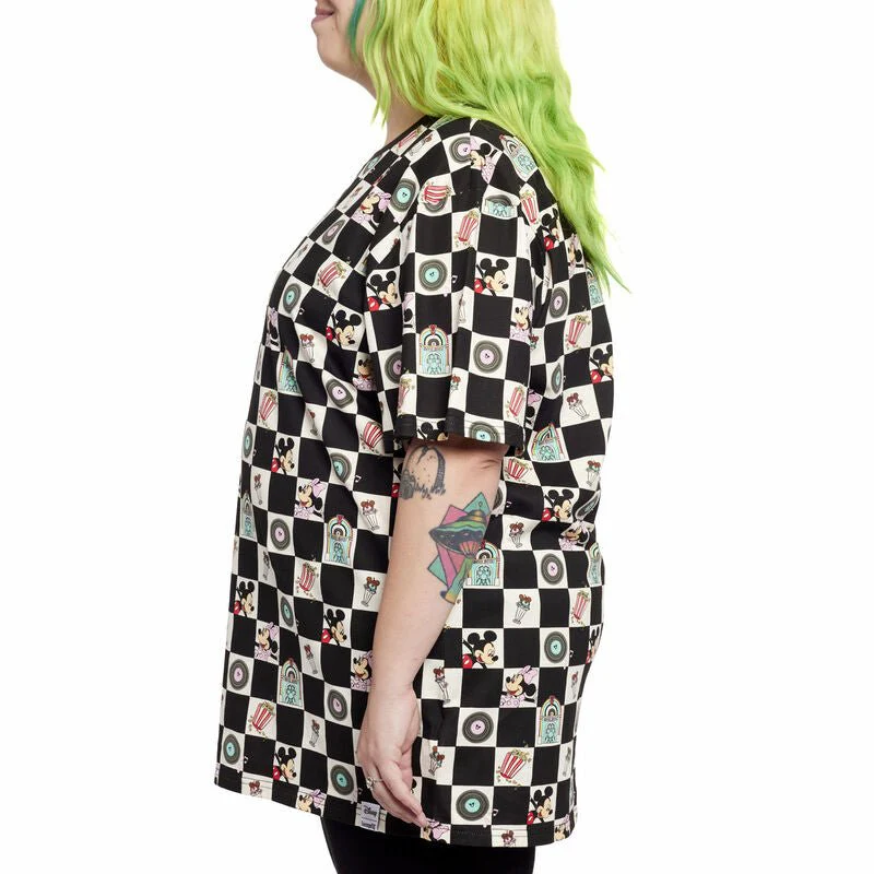 Loungefly x Disney Mickey and Minnie Date Night Diner Checkered Unisex T-Shirt - Image 10