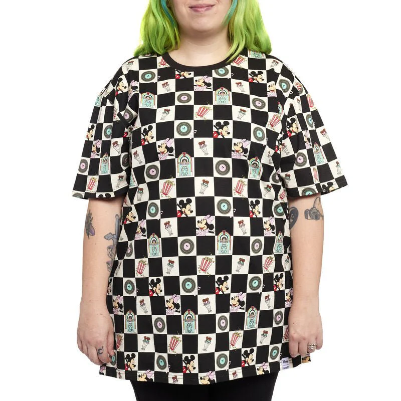 Loungefly x Disney Mickey and Minnie Date Night Diner Checkered Unisex T-Shirt - Image 6