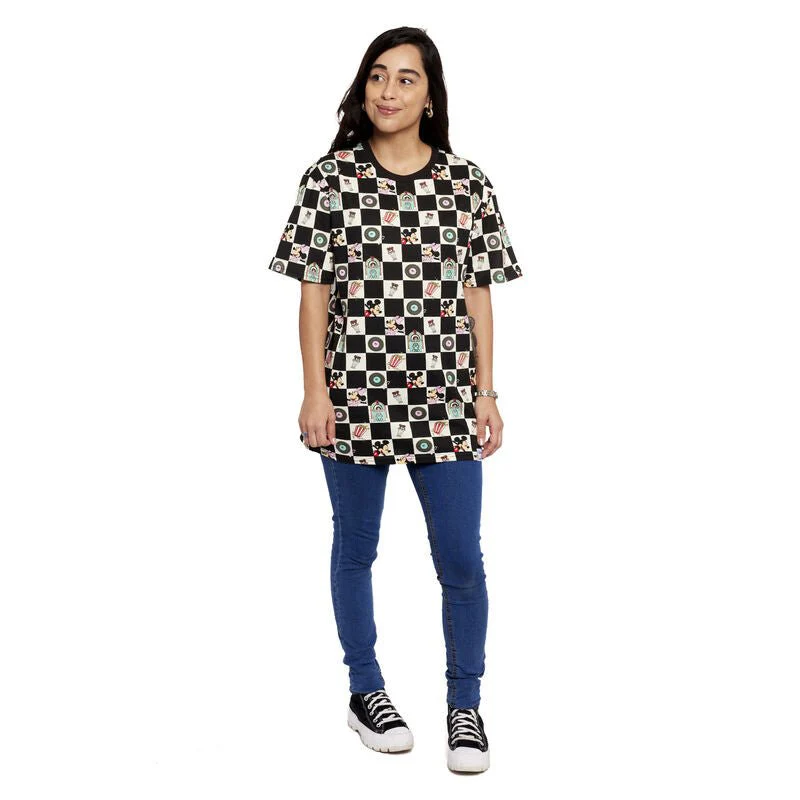 Loungefly x Disney Mickey and Minnie Date Night Diner Checkered Unisex T-Shirt - Image 7