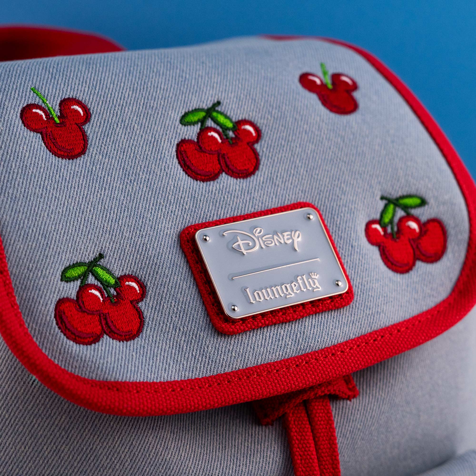 Loungefly x Disney Mickey and Minnie Denim Cherries Canvas Mini Backpack - Image 2