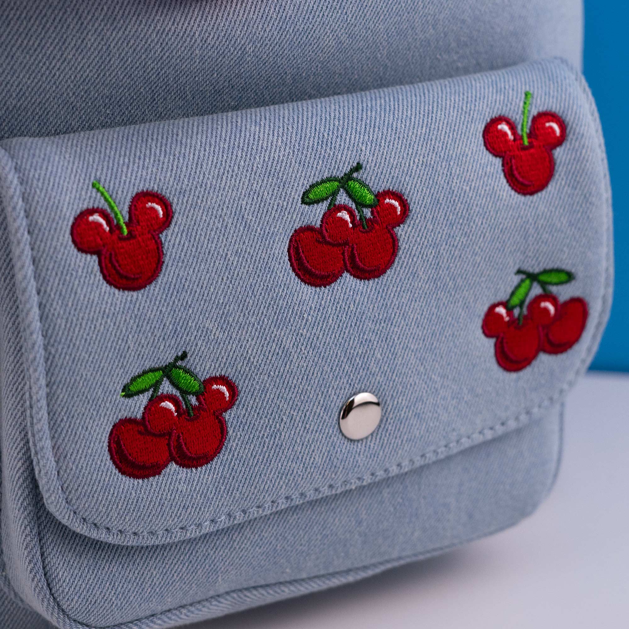 Loungefly x Disney Mickey and Minnie Denim Cherries Canvas Mini Backpack - Image 3