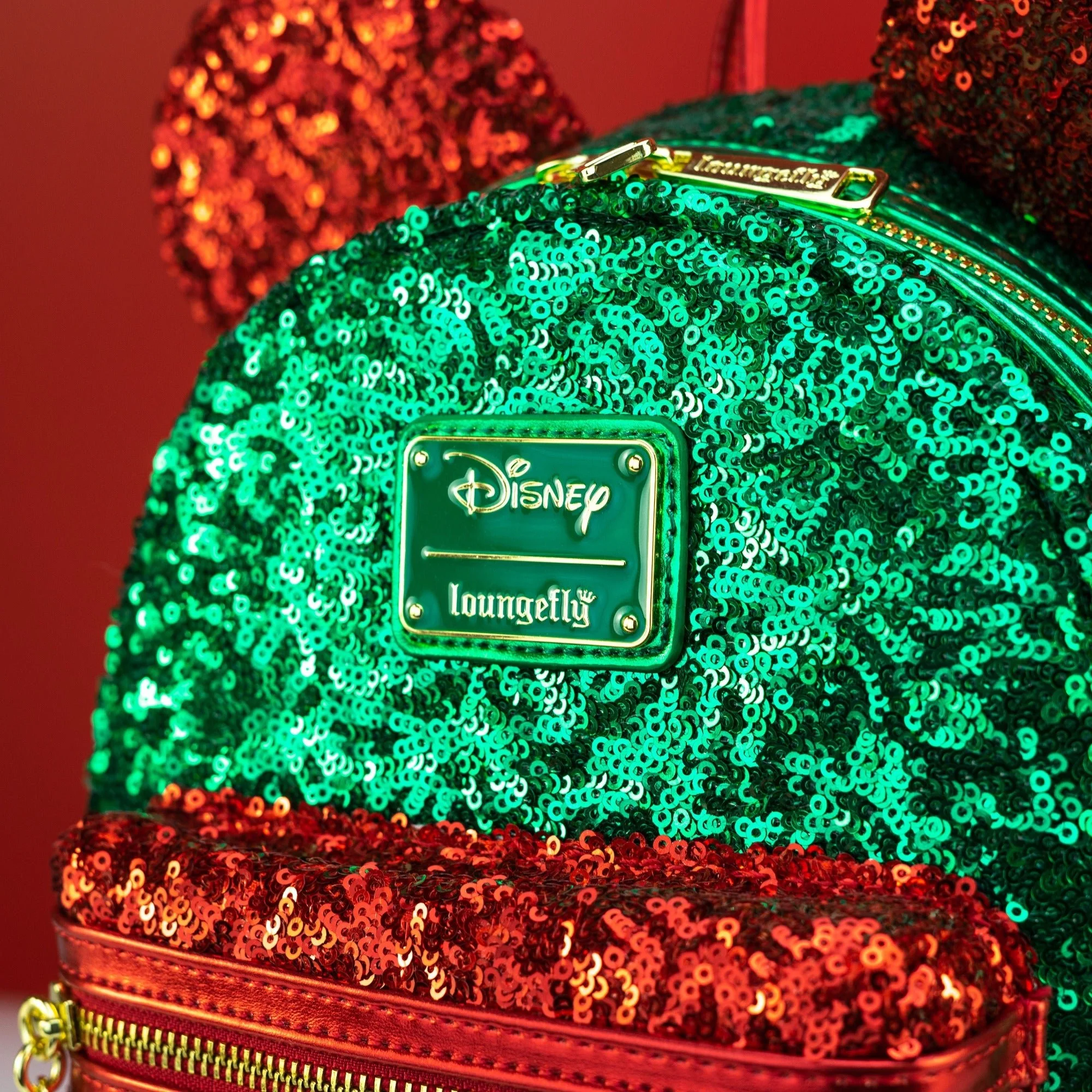 Loungefly x Disney Mickey Mouse Red and Green Sequin Mini Backpack - Image 2