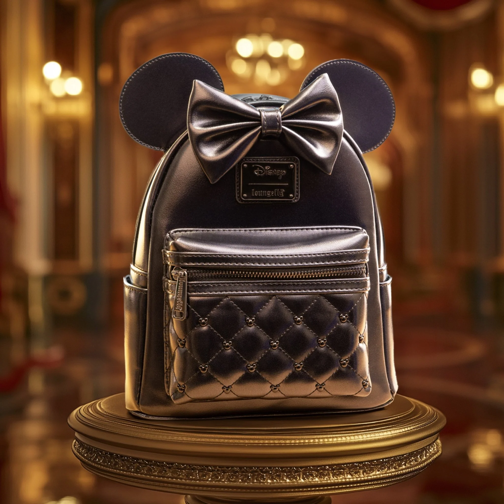 Loungefly x Disney Minnie Mouse Midnight Black Quilted Mini Backpack - Image 7