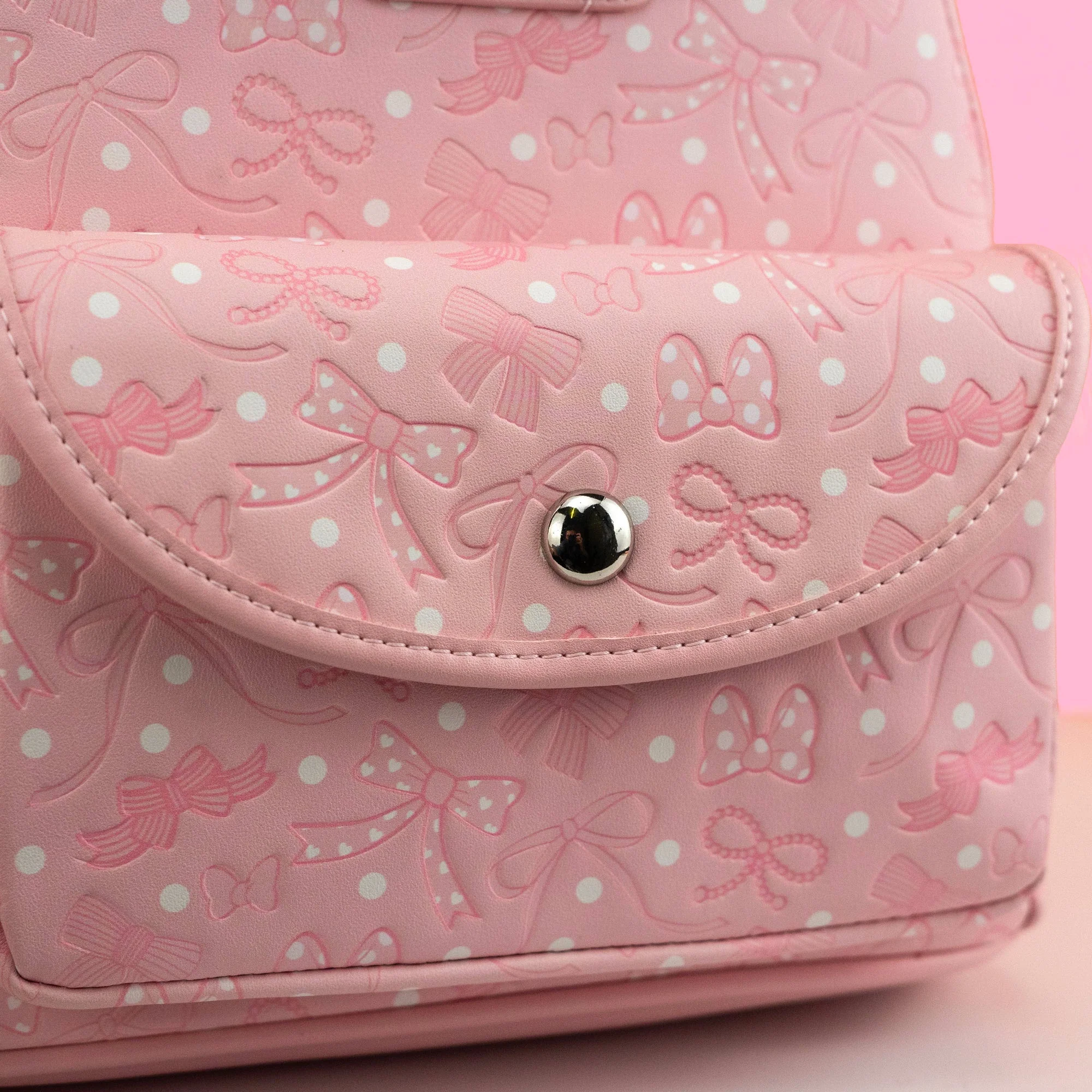 Loungefly x Disney Minnie Mouse Pink Debossed Bows Mini Backpack - Image 2
