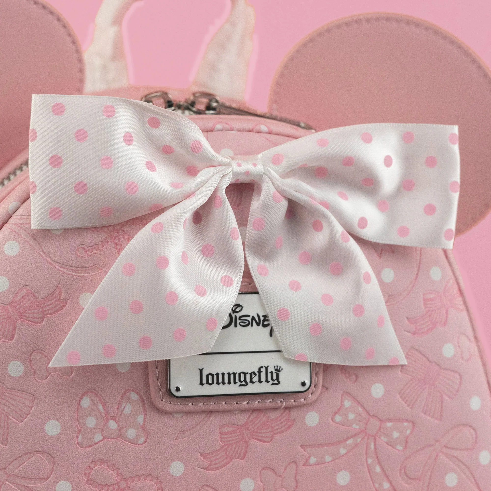 Loungefly x Disney Minnie Mouse Pink Debossed Bows Mini Backpack - Image 3