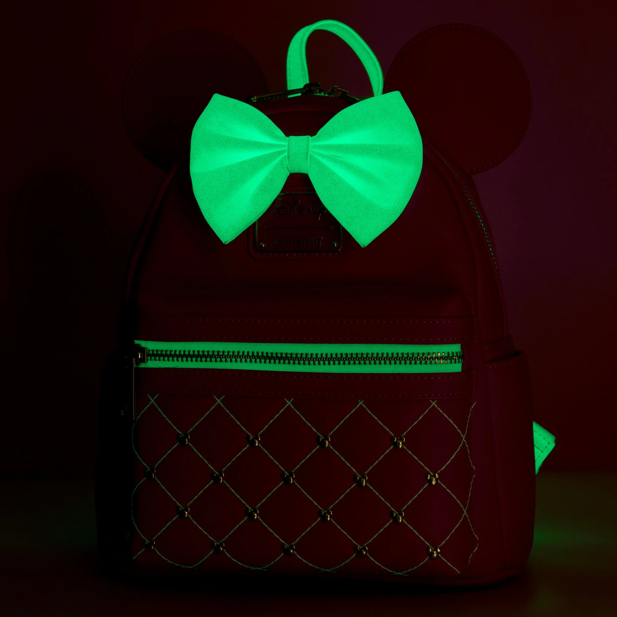 Loungefly x Disney Minnie Mouse Hot-Pink ‘Glowberry’ Quilted Mini Backpack - Image 3