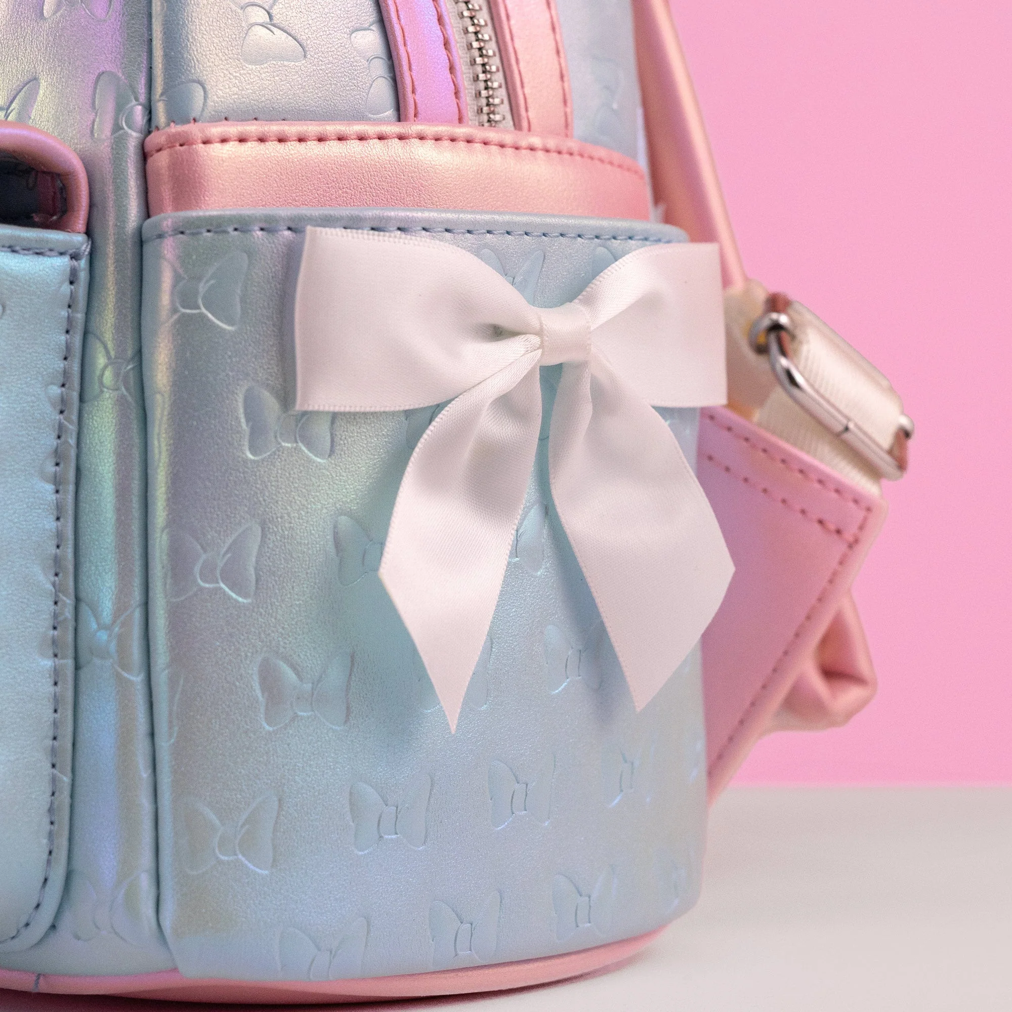 Loungefly x Disney Minnie Mouse Pearlescent Blue Bows Mini Backpack - Image 3