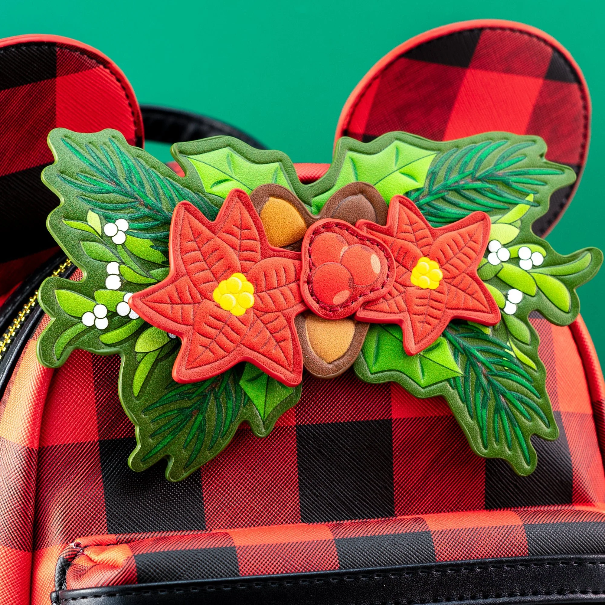 Loungefly x Disney Mickey Mouse Christmas Mistletoe Plaid Mini Backpack - Image 2