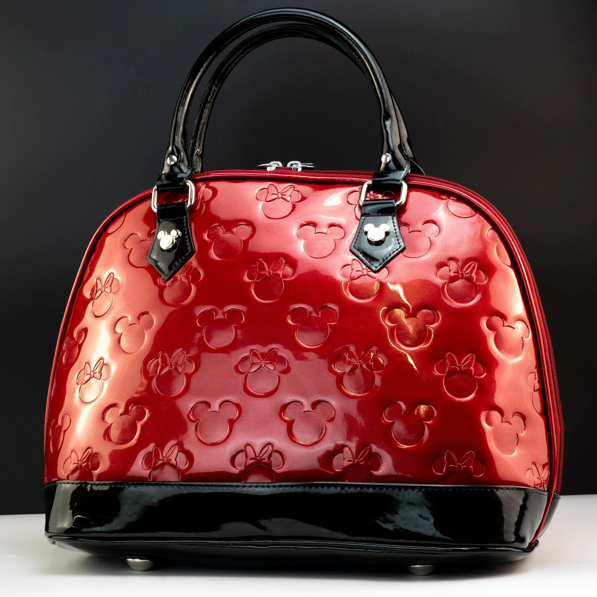 Loungefly x Disney Mickey and Minnie Mouse Red Embossed Silhouettes Tote Bag - Image 2