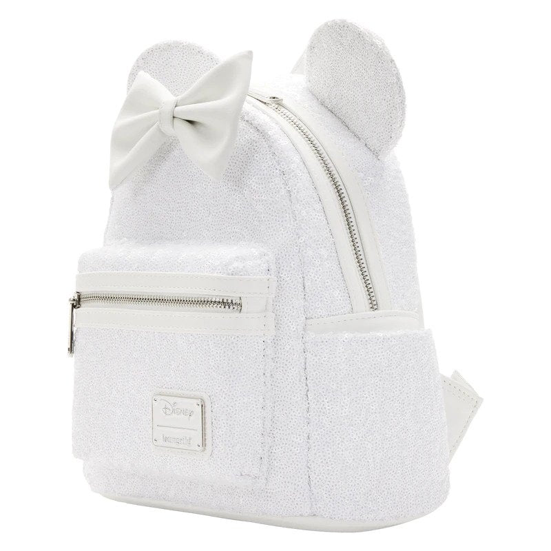 Loungefly x Disney Minnie Mouse White Sequin Wedding Mini Backpack - Image 2