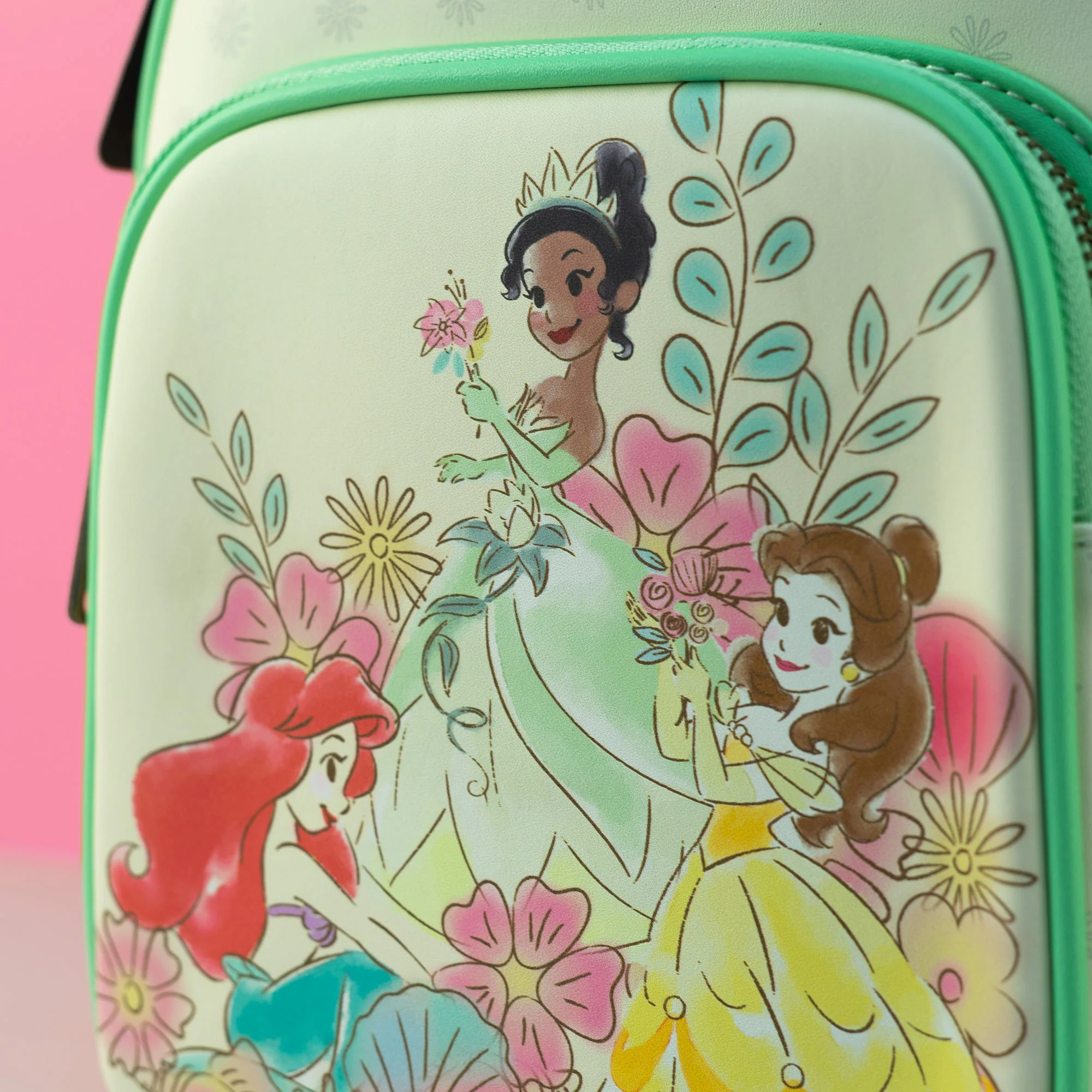 Loungefly x Disney Belle, Tiana and Ariel Floral Princesses Mini Backpack - Image 3