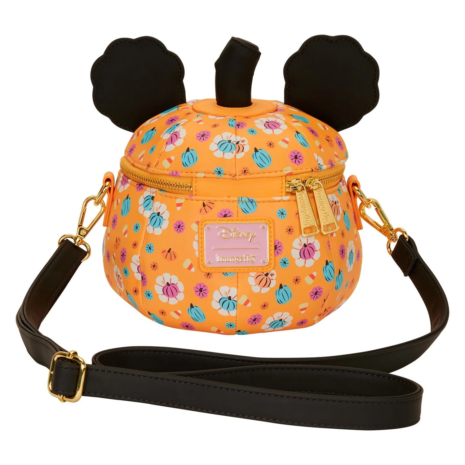 Loungefly x Disney Mickey Floral Pumpkin Figural Crossbody Bag - Image 2