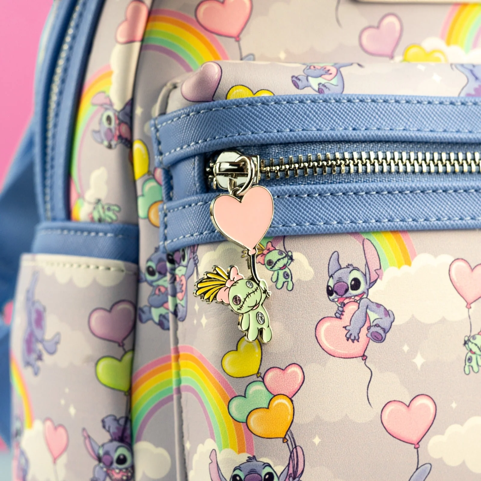Loungefly x Disney Stitch Rainbows and Heart Balloons All Over Print Mini Backpack - Image 3