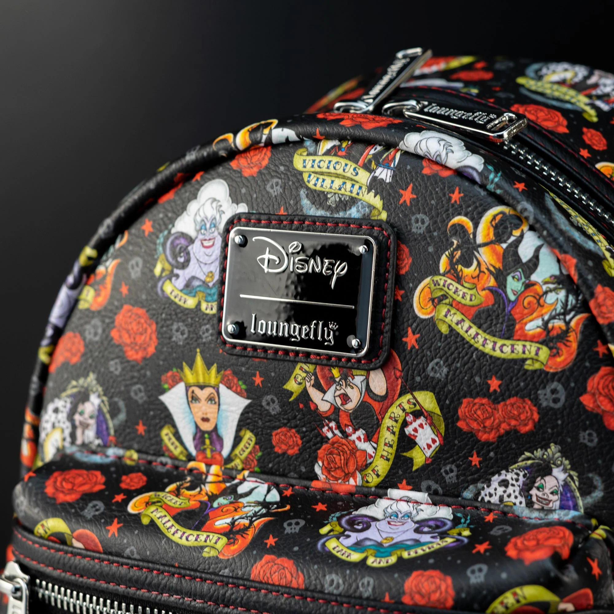 Loungefly x Disney Villains Black Tattoo All Over Print Mini Backpack - Image 2