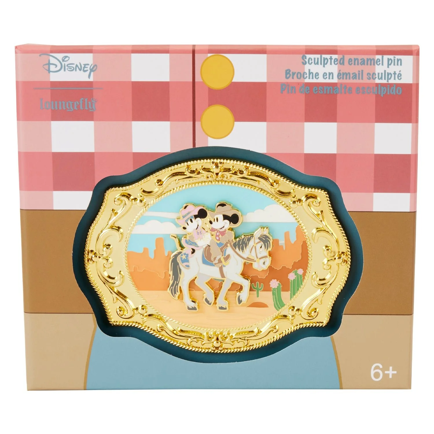 Loungefly x Disney Western Mickey and Minnie Mouse Belt Buckle 3 Inch Pin - Image 2