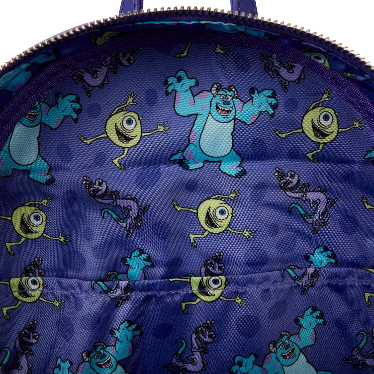 Loungefly x Pixar Monsters Inc. Mike, Sulley and Randall Triple Pocket Mini Backpack - Image 6