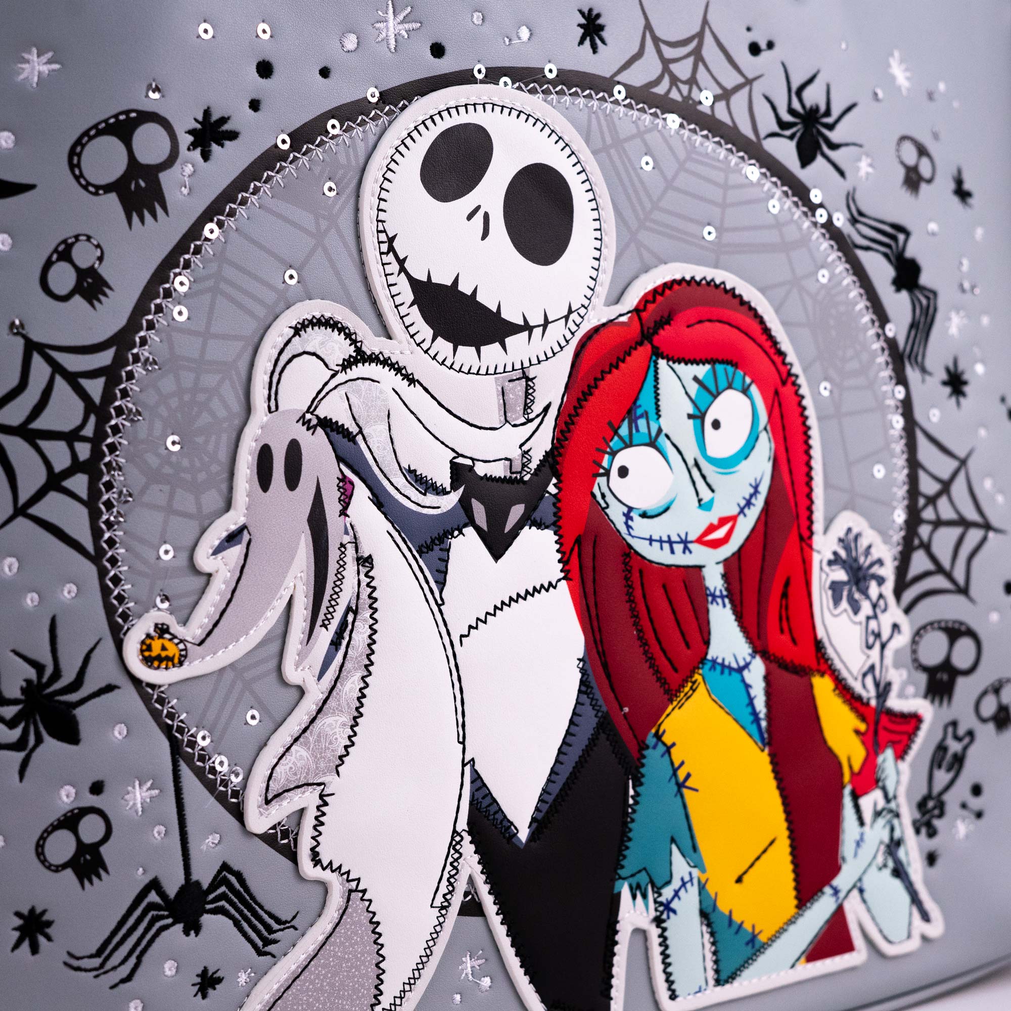 Loungefly x The Nightmare Before Christmas Jack, Sally and Zero Sequin Crossbody Tote Bag - Image 3