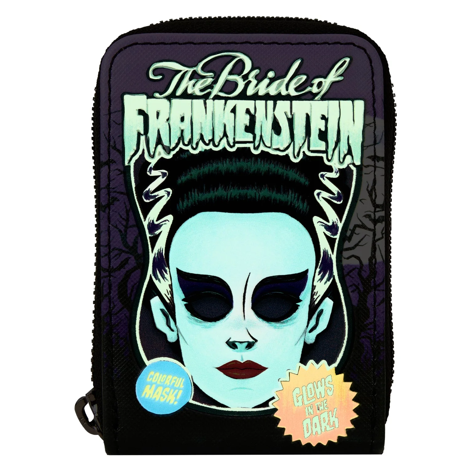 Loungefly x Universal Monsters Bride Of Frankenstein Neon Mask Zip Around Wallet - Image 2