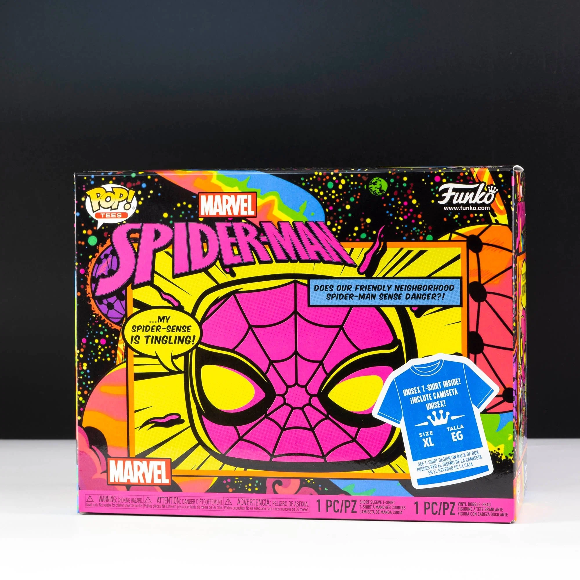 Marvel Spiderman Blacklight Pop! Vinyl and Tee Set - Image 2