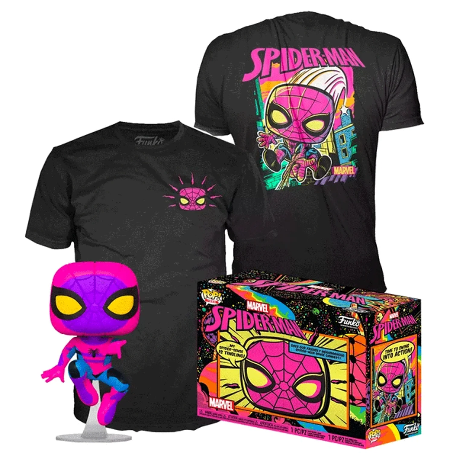 Marvel Spiderman Blacklight Pop! Vinyl and Tee Set - Image 3