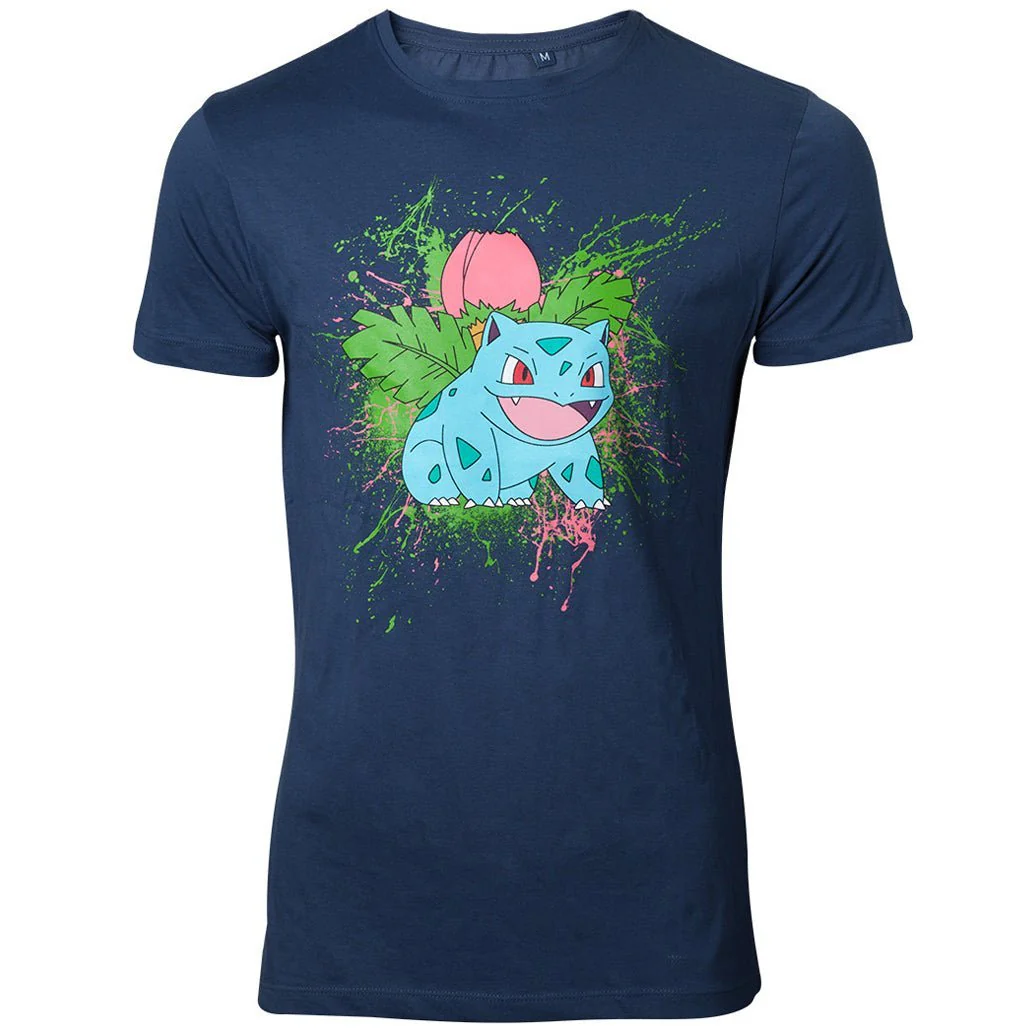 Pokemon Ivysaur Navy Splatter T-Shirt - Image 5