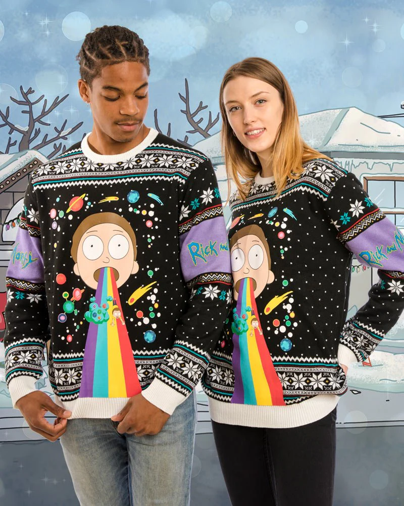 Rick and Morty Rainbow Knitted Christmas Jumper / Sweater - Image 6