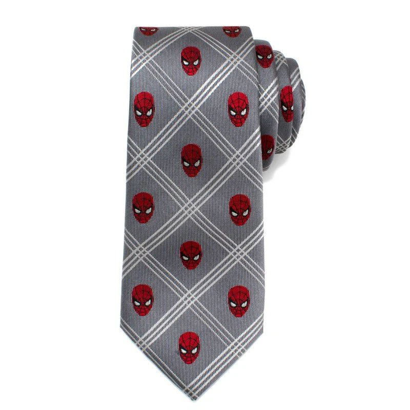 Spider-Man Grey Plaid Silk Tie - Image 2