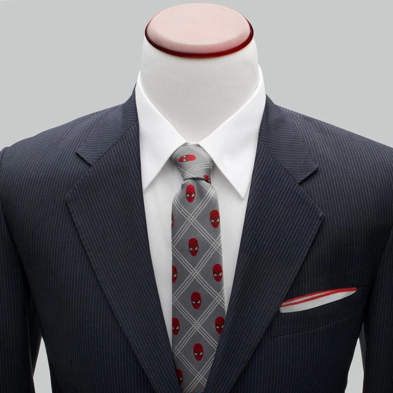 Spider-Man Grey Plaid Silk Tie - Image 4