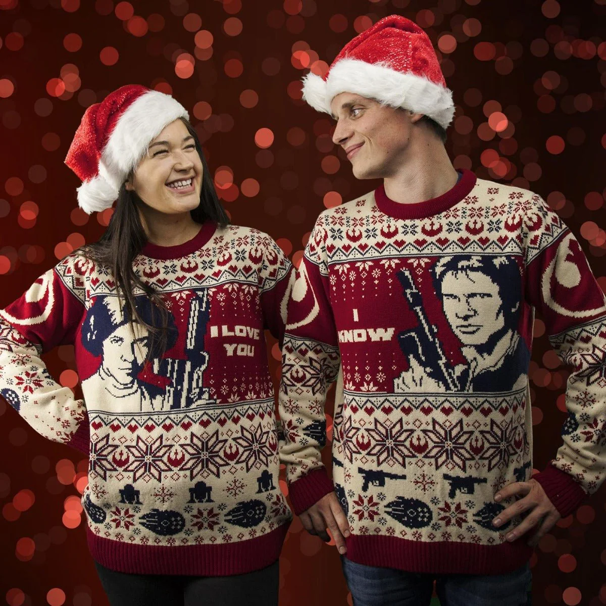 Star Wars Han & Leia Couples Knitted Christmas Jumpers / Sweaters - Image 2