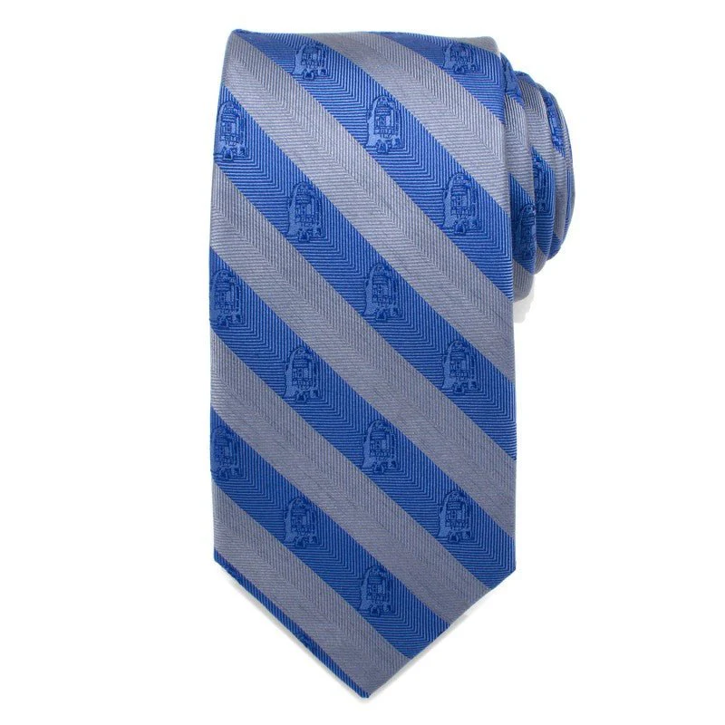 Star Wars R2-D2 Blue and Grey Stripe Silk Tie - Image 2