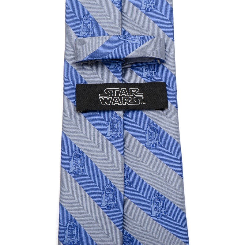 Star Wars R2-D2 Blue and Grey Stripe Silk Tie - Image 3