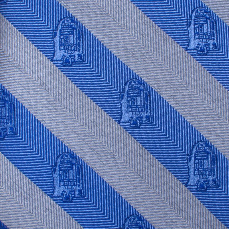 Star Wars R2-D2 Blue and Grey Stripe Silk Tie - Image 4