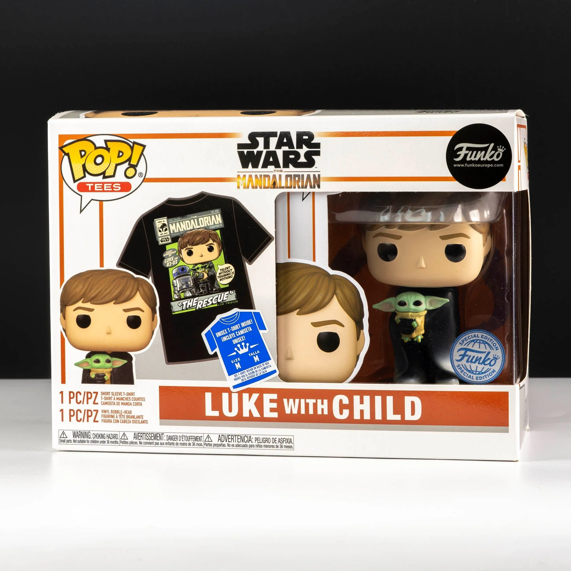 Star Wars The Mandalorian Luke Skywalker with Grogu Pop! Vinyl and Tee Set - Image 2